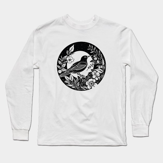 Bird and flowers Academia aesthetic Long Sleeve T-Shirt by Pictandra